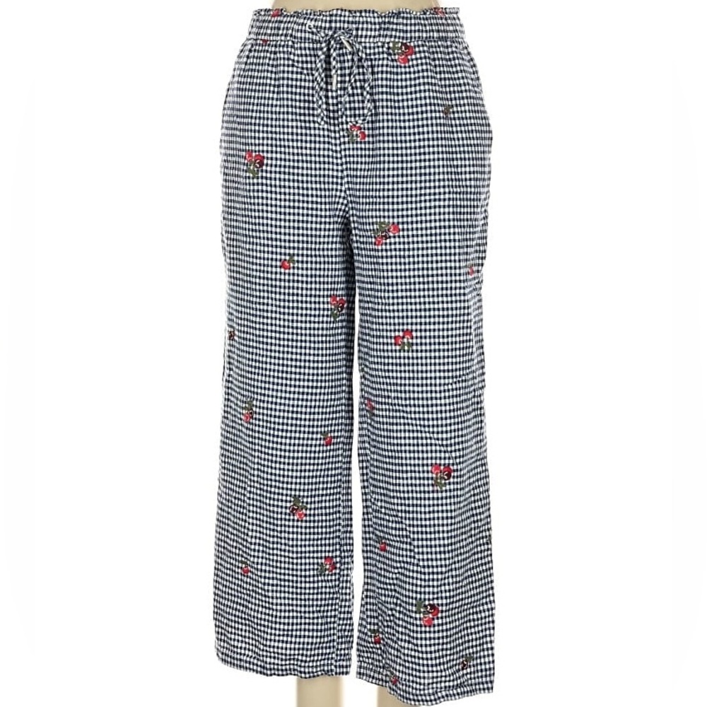 Blue Gingham+Cherry Linen Pant